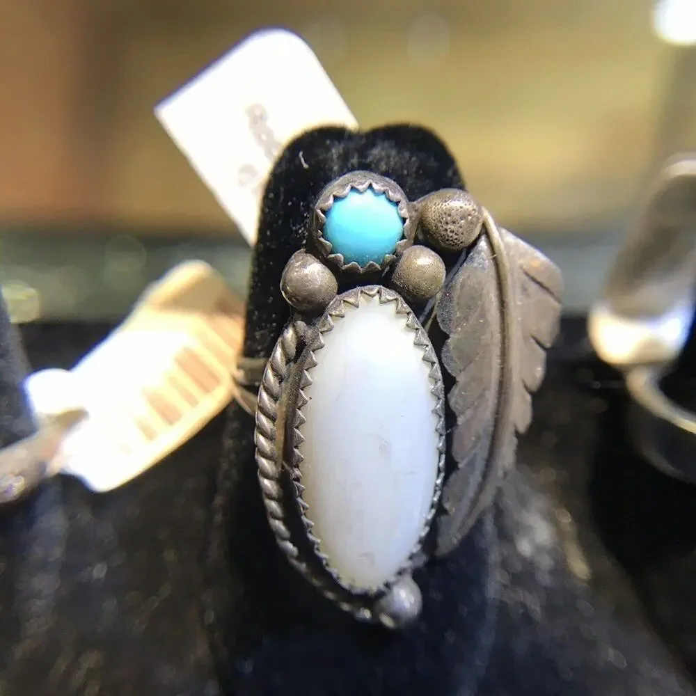 Turquoise/Quartz Ring Sz6.75 Round/Oval Silver 925 NWT (All Stones Simulated)